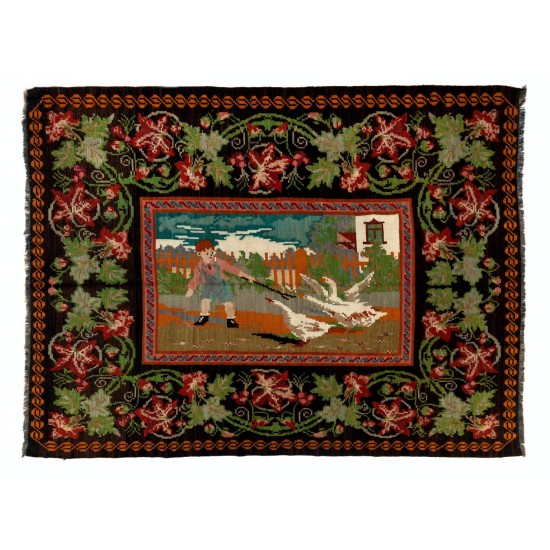 Handmade Bessarabian Kilim, Vintage Rug. Pictorial Tapestry. All Wool Handmade Bessarabian Kilim, Vintage Rug. Pictorial Tapestry. All Wool