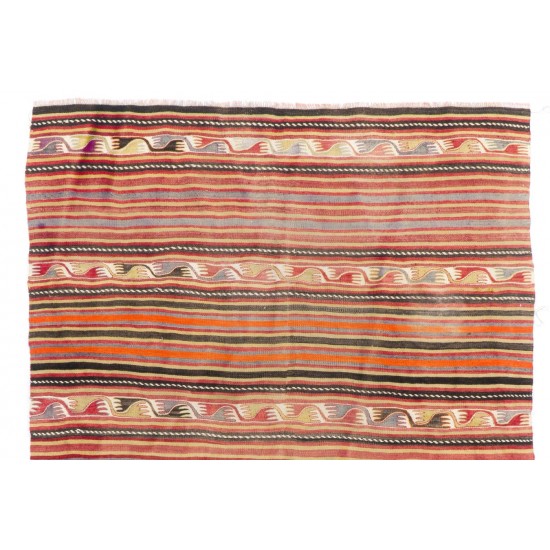 Colorful Hand-woven Vintage Turkish Kilim (Flat-weave), All Wool Colorful Hand-woven Vintage Turkish Kilim (Flat-weave), All Wool