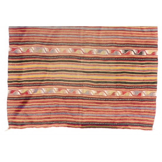 Colorful Hand-woven Vintage Turkish Kilim (Flat-weave), All Wool Colorful Hand-woven Vintage Turkish Kilim (Flat-weave), All Wool