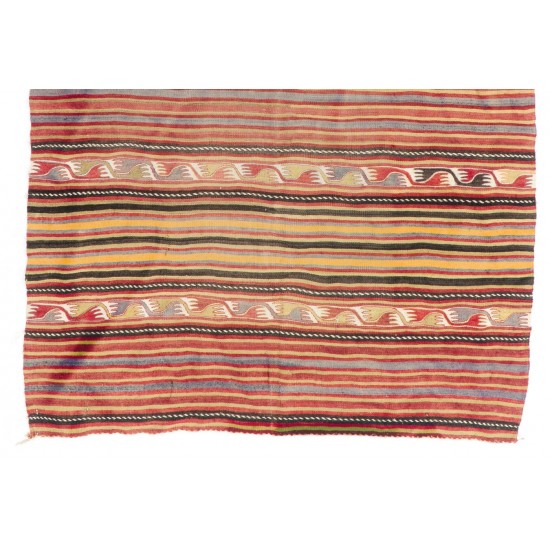 Colorful Hand-woven Vintage Turkish Kilim (Flat-weave), All Wool