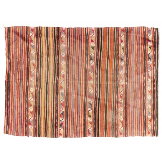 Colorful Hand-woven Vintage Turkish Kilim (Flat-weave), All Wool