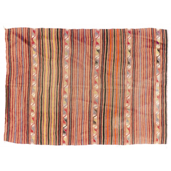 Colorful Hand-woven Vintage Turkish Kilim (Flat-weave), All Wool Colorful Hand-woven Vintage Turkish Kilim (Flat-weave), All Wool