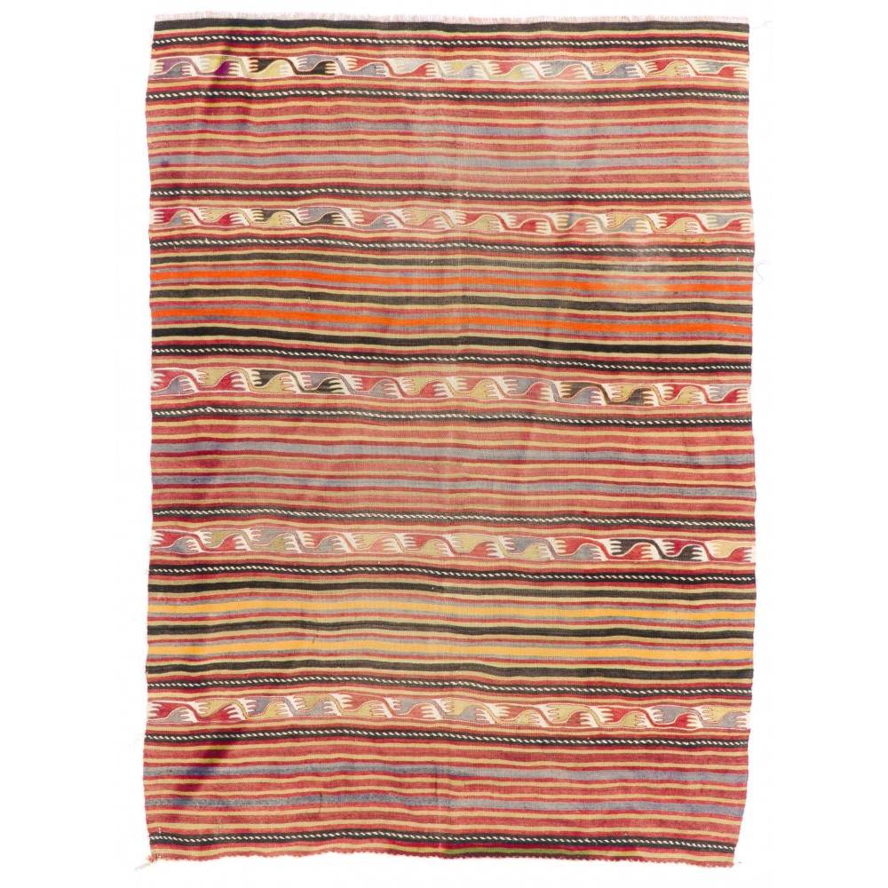 Colorful Hand-woven Vintage Turkish Kilim (Flat-weave), All Wool