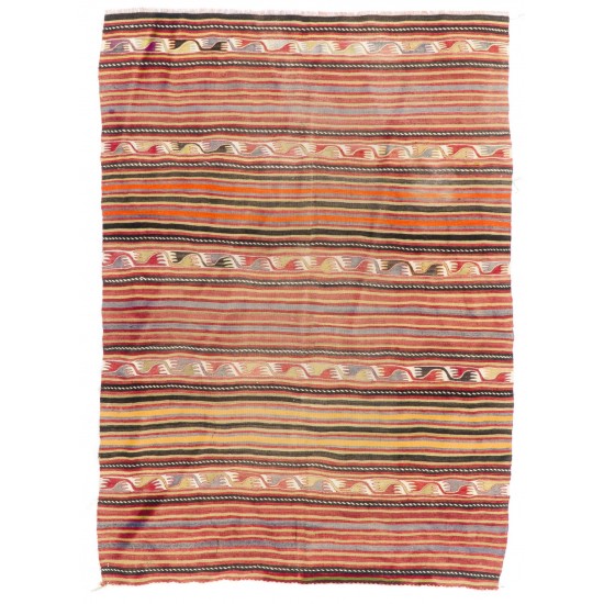 Colorful Hand-woven Vintage Turkish Kilim (Flat-weave), All Wool Colorful Hand-woven Vintage Turkish Kilim (Flat-weave), All Wool