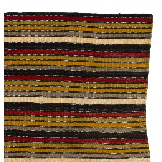 Hand-woven Vintage Turkish Kilim (Flat-weave) with Striped Design, All Wool