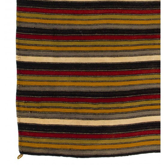 Hand-woven Vintage Turkish Kilim (Flat-weave) with Striped Design, All Wool