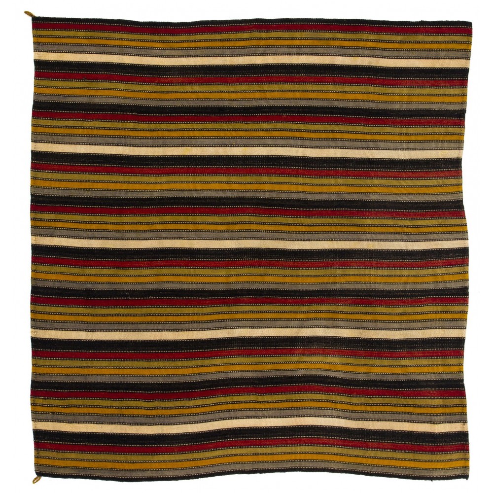 Hand-woven Vintage Turkish Kilim (Flat-weave) with Striped Design, All Wool