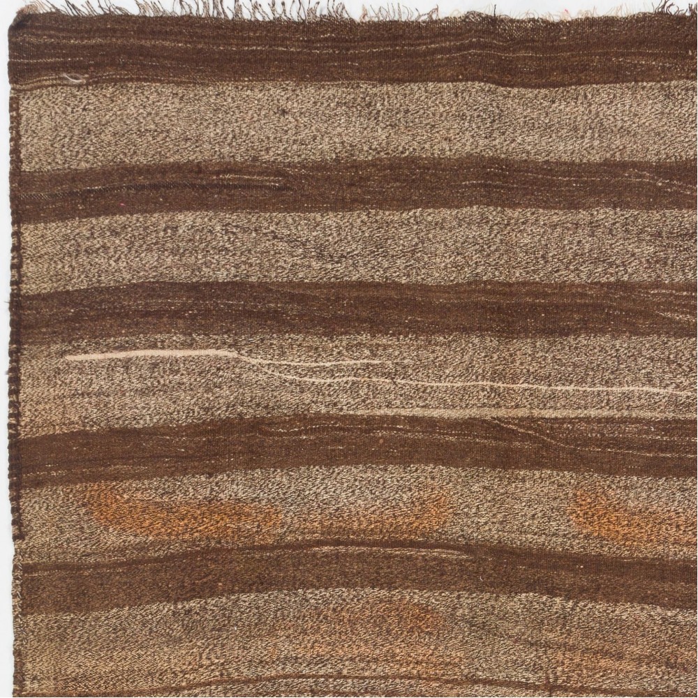 Vintage Hand-woven Turkish Kilim Rug in Brown, Gray, Orange color, 100% Wool