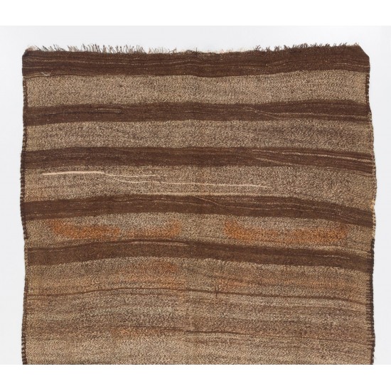 Banded Vintage Anatolian Kilim Runner. Brown, Gray, Orange color wool Banded Vintage Anatolian Kilim Runner. Brown, Gray, Orange color wool