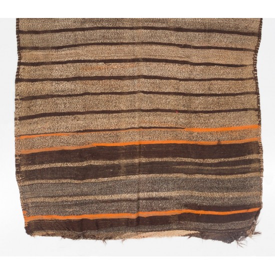 Banded Vintage Anatolian Kilim Runner. Brown, Gray, Orange color wool