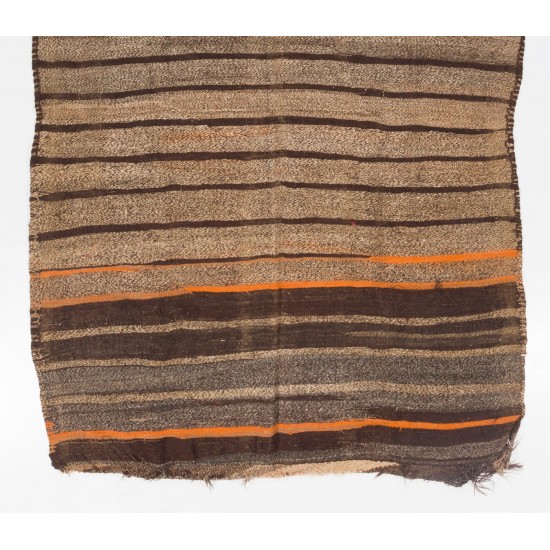 Banded Vintage Anatolian Kilim Runner. Brown, Gray, Orange color wool Banded Vintage Anatolian Kilim Runner. Brown, Gray, Orange color wool