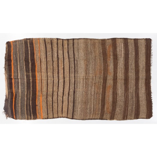 Banded Vintage Anatolian Kilim Runner. Brown, Gray, Orange color wool Banded Vintage Anatolian Kilim Runner. Brown, Gray, Orange color wool