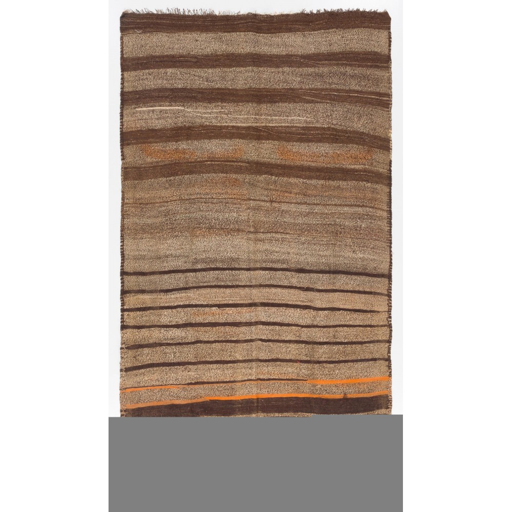 Vintage Hand-woven Turkish Kilim Rug in Brown, Gray, Orange color, 100% Wool