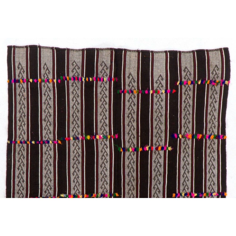 Vintage Banded Turkish Kilim Rug 'Flat-Weave' Made of Natural Wool