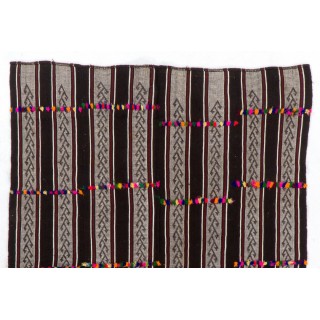 Vintage Banded Turkish Kilim Rug 'Flat-Weave' Made of Natural Wool