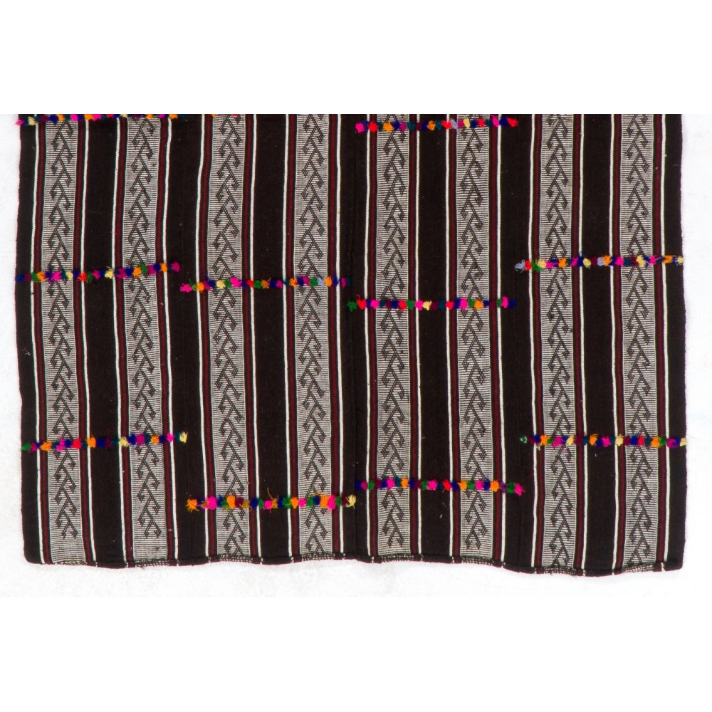 Vintage Banded Turkish Kilim Rug 'Flat-Weave' Made of Natural Wool