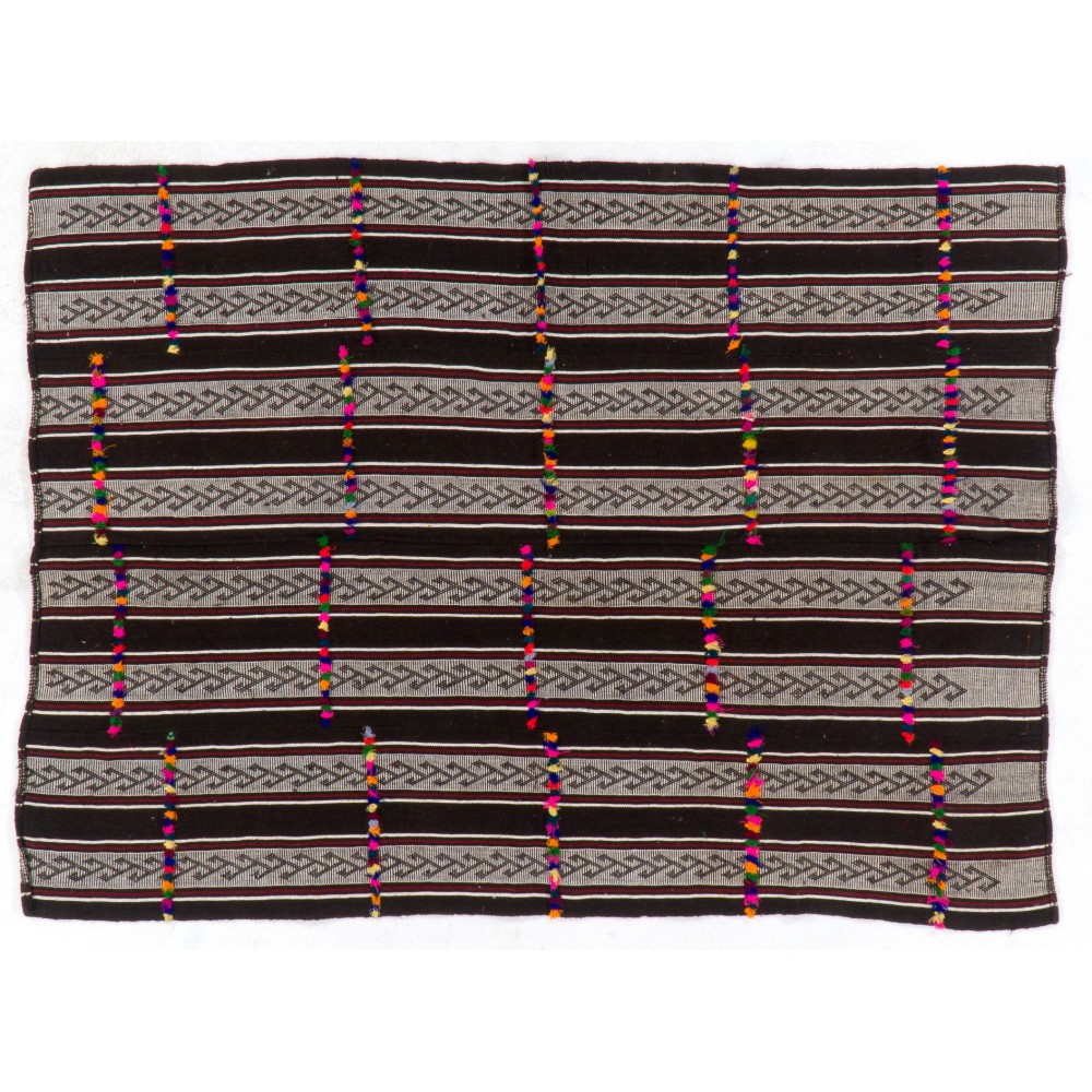 Vintage Banded Turkish Kilim Rug 'Flat-Weave' Made of Natural Wool