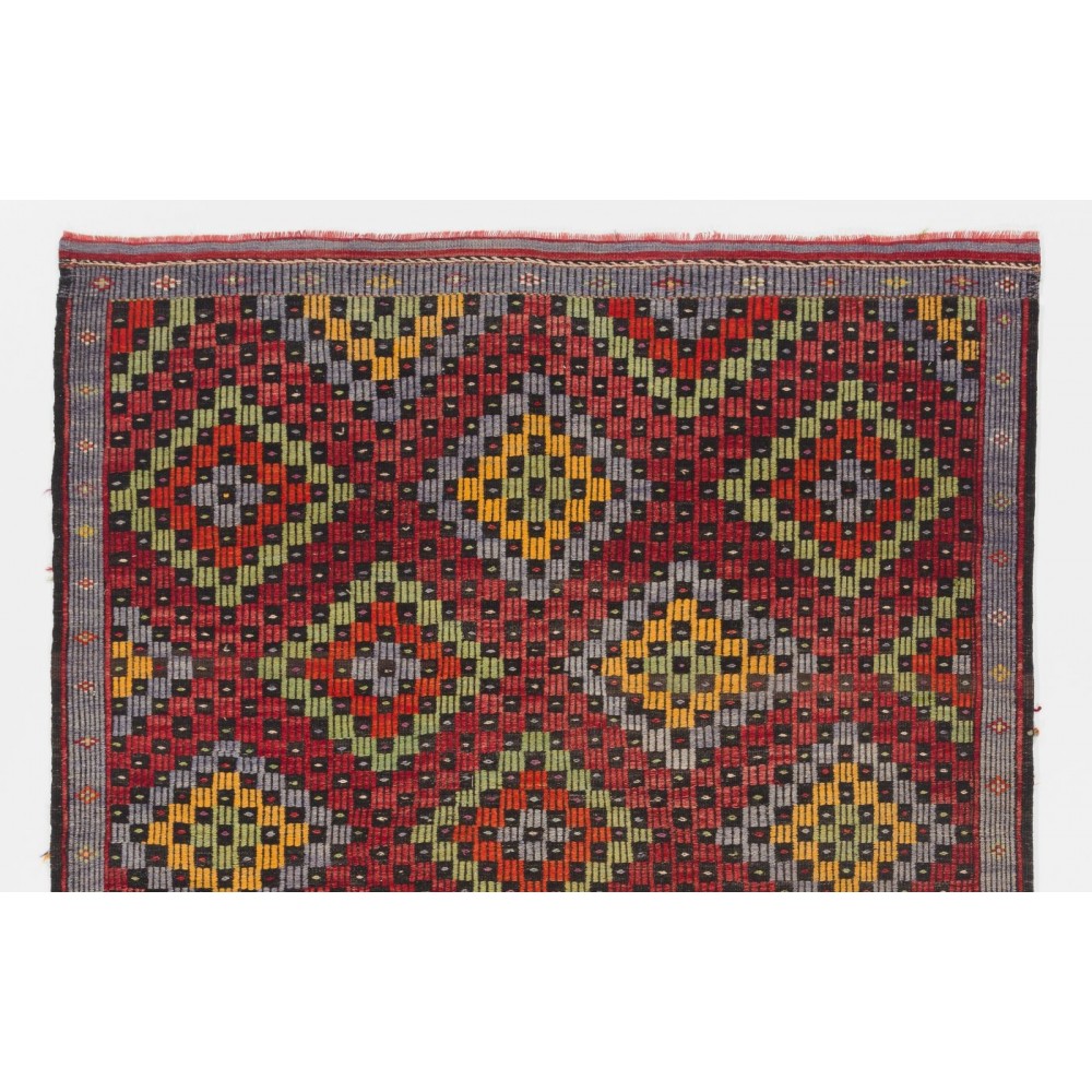 MidCentury Jijim Rug with Floating Checkered Diamonds Design