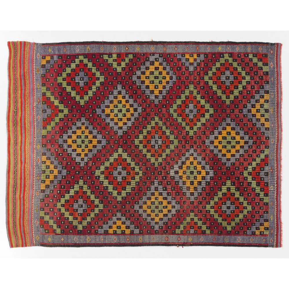 MidCentury Jijim Rug with Floating Checkered Diamonds Design