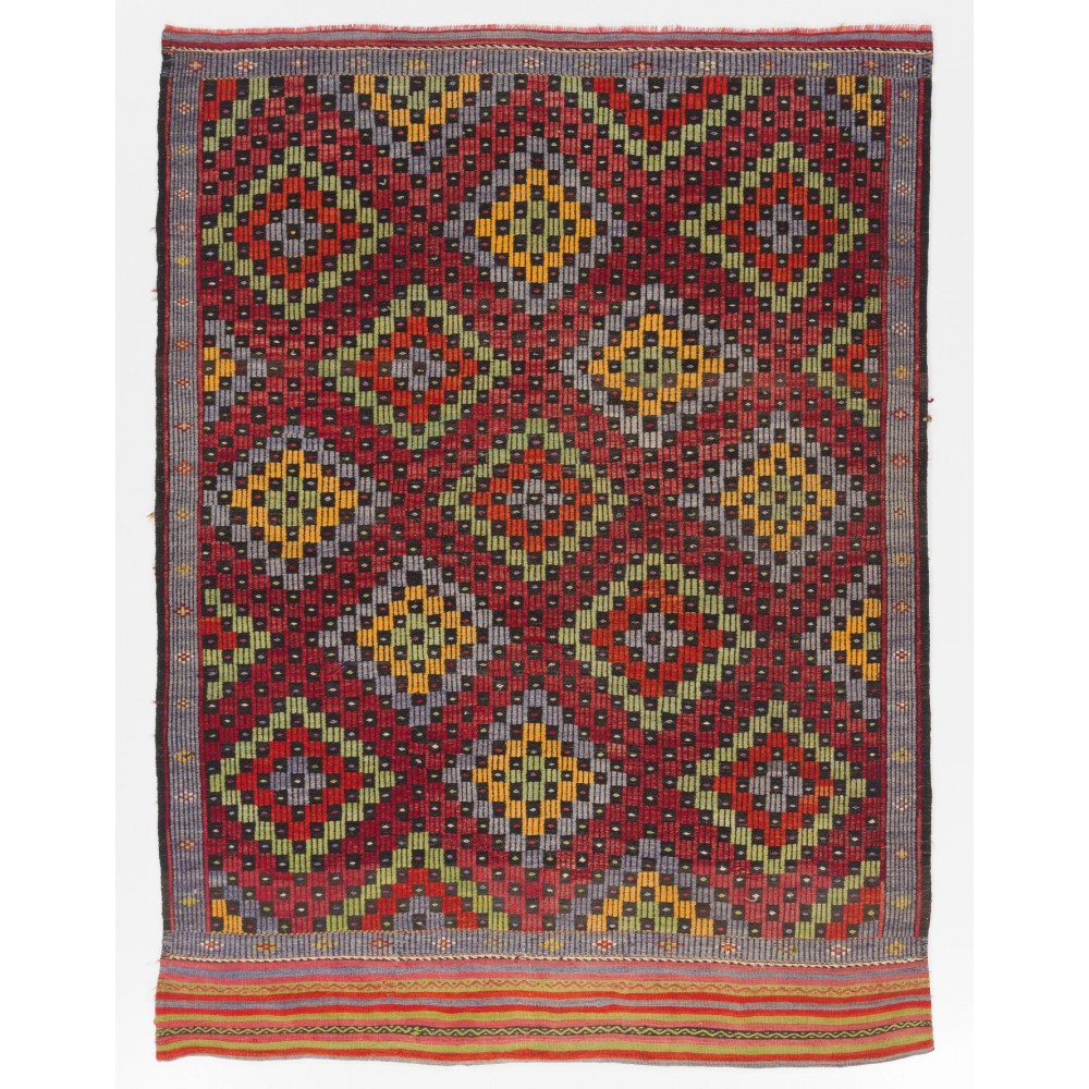 MidCentury Jijim Rug with Floating Checkered Diamonds Design