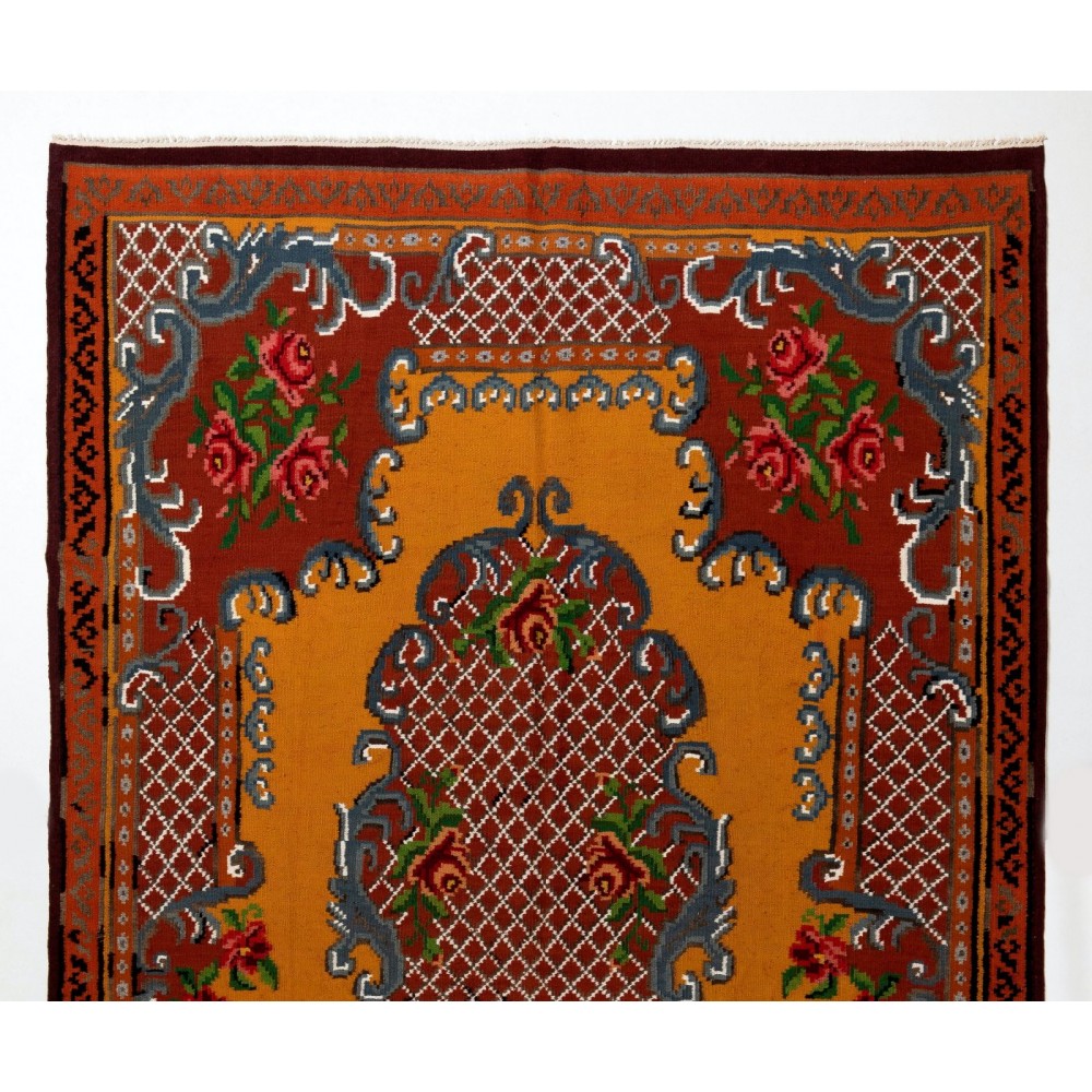Vintage Bessarabian Kilim, Floral Handwoven Wool Rug from Moldova