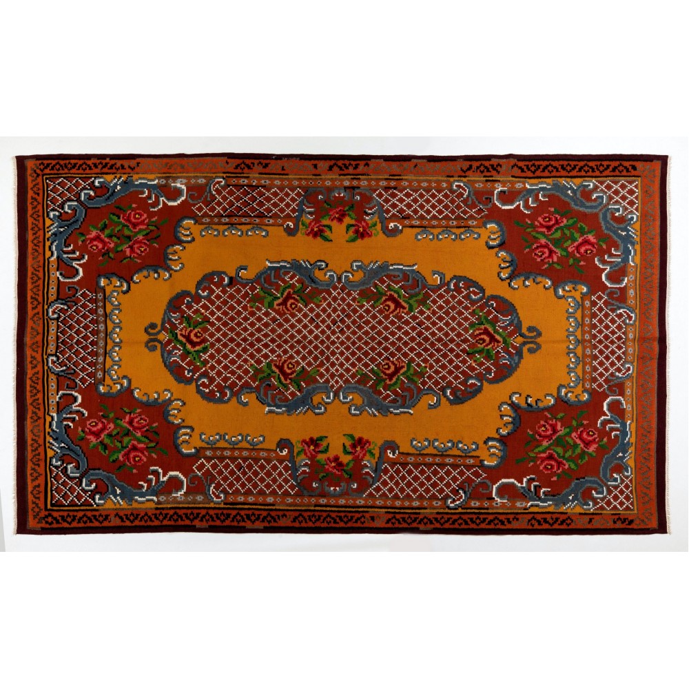 Vintage Bessarabian Kilim, Floral Handwoven Wool Rug from Moldova