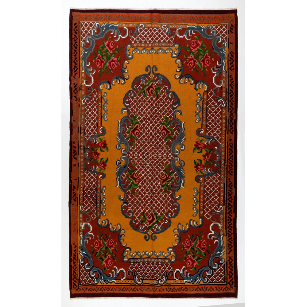 Vintage Bessarabian Kilim, Floral Handwoven Wool Rug from Moldova