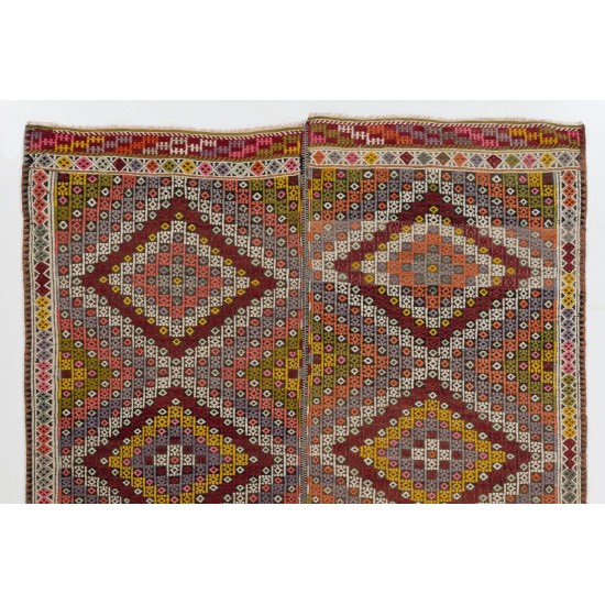 Colorful Geometric Design Anatolian Kilim Rug, Vintage Jijim Colorful Geometric Design Anatolian Kilim Rug, Vintage Jijim