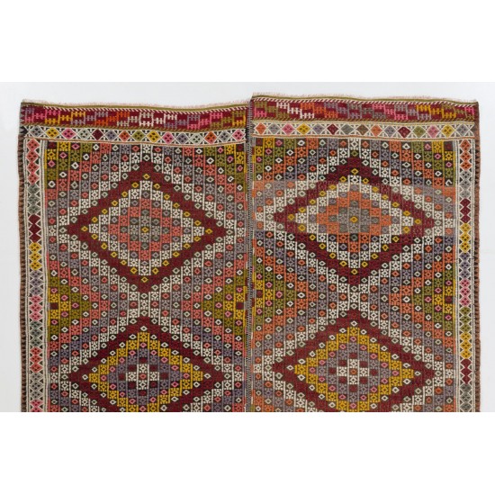 Colorful Geometric Design Anatolian Kilim Rug, Vintage Jijim