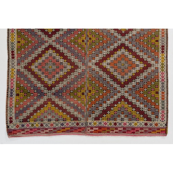 Colorful Geometric Design Anatolian Kilim Rug, Vintage Jijim