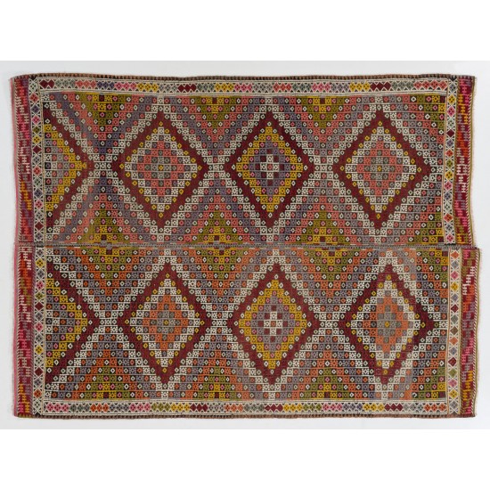 Colorful Geometric Design Anatolian Kilim Rug, Vintage Jijim Colorful Geometric Design Anatolian Kilim Rug, Vintage Jijim