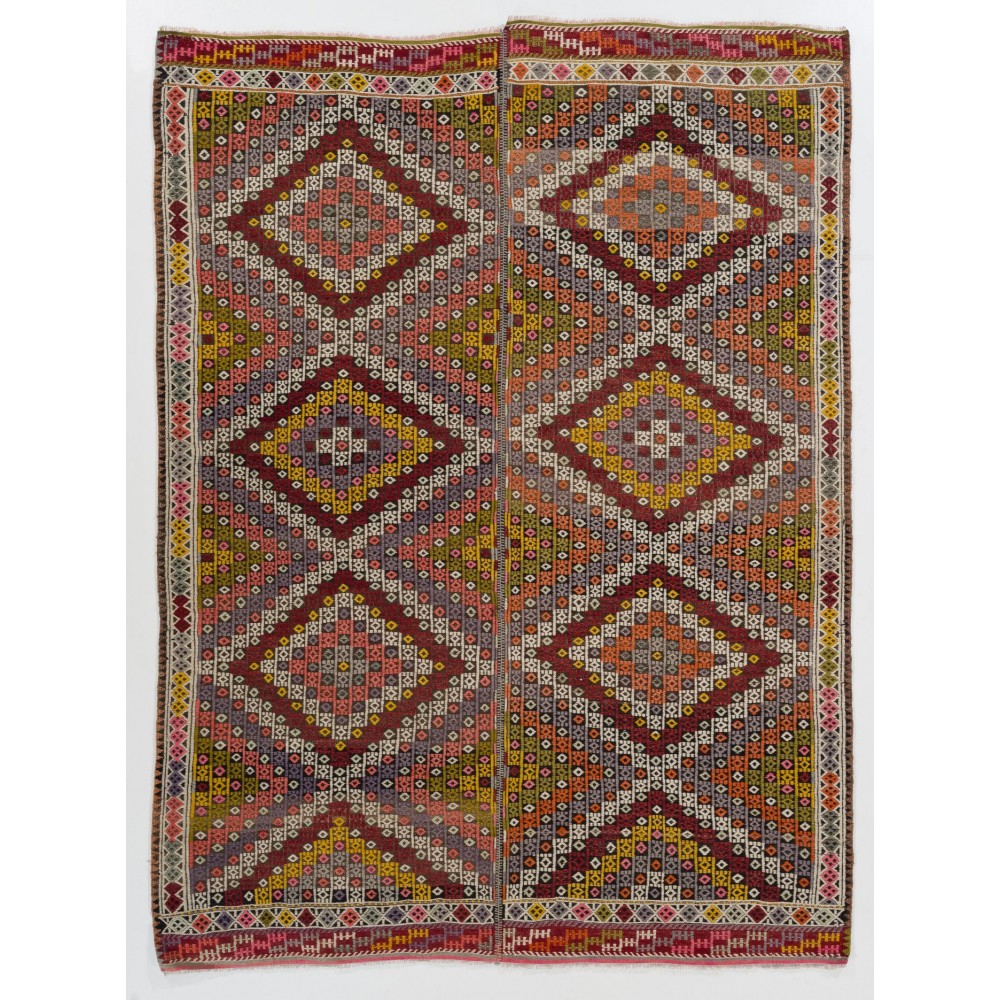 Colorful Geometric Design Anatolian Kilim Rug, Vintage Jijim