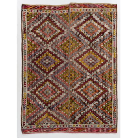 Colorful Geometric Design Anatolian Kilim Rug, Vintage Jijim