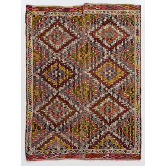 Colorful Geometric Design Anatolian Kilim Rug, Vintage Jijim Colorful Geometric Design Anatolian Kilim Rug, Vintage Jijim