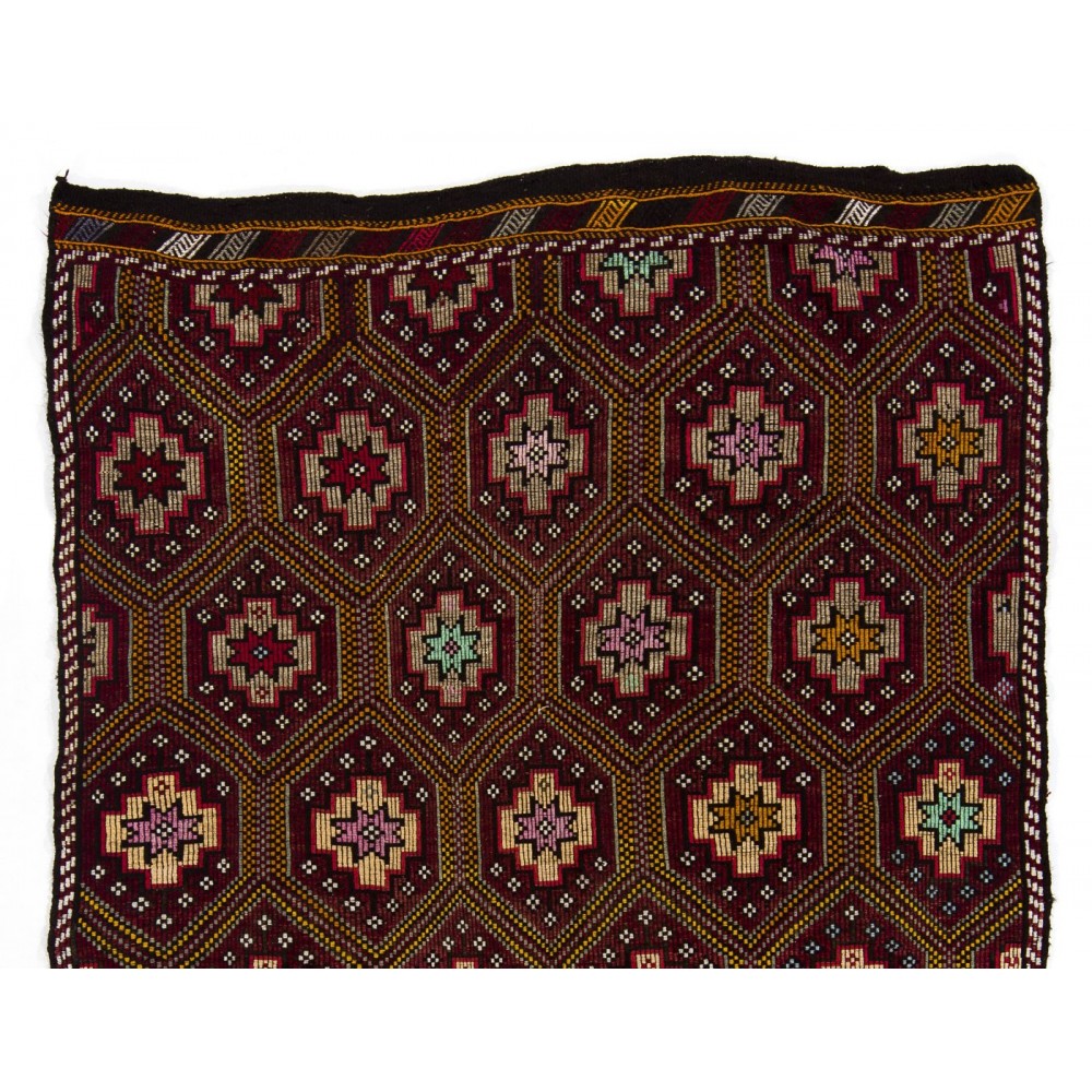 Multicolored Vintage Hand-Woven Anatolian Jijim Wool Kilim Rug
