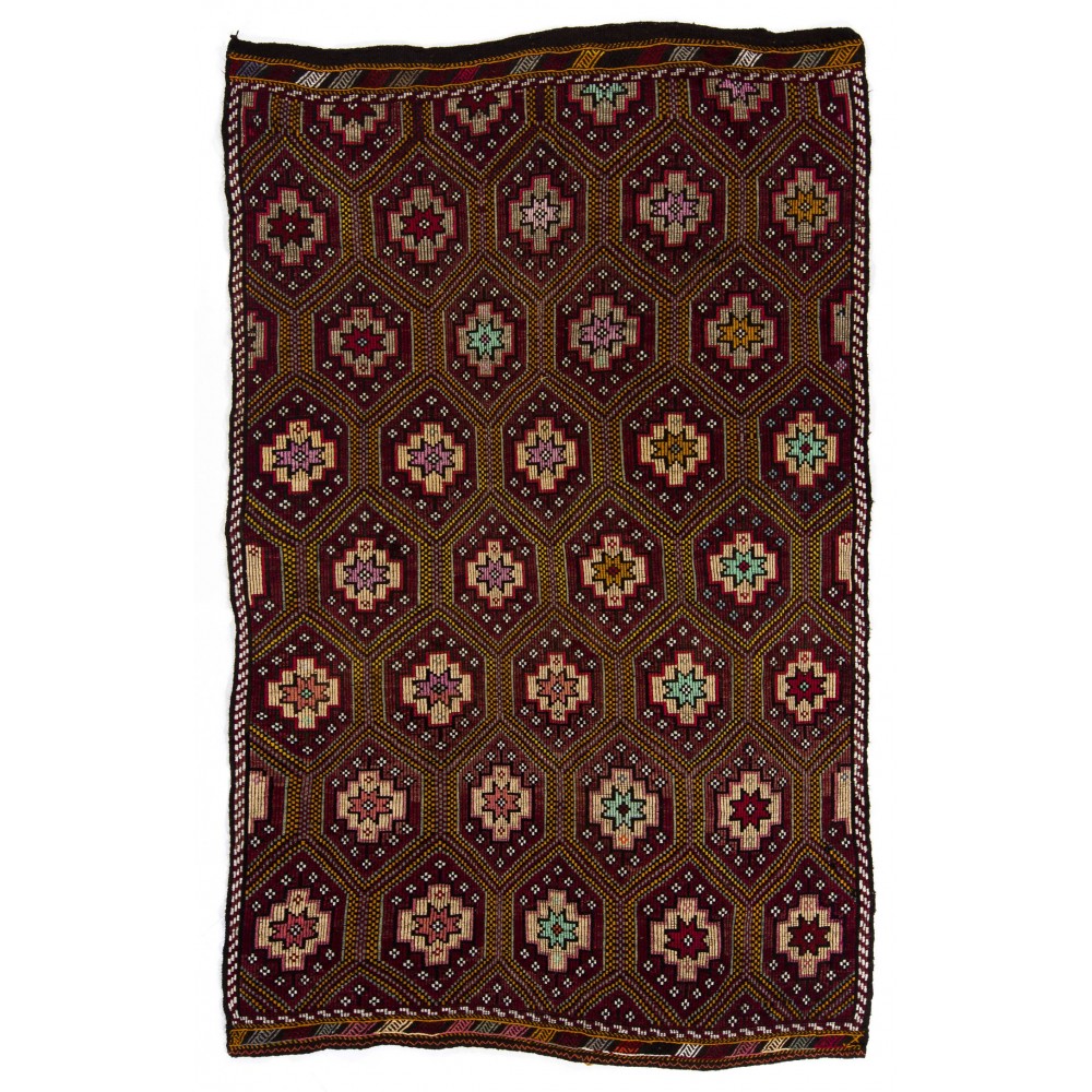 Multicolored Vintage Hand-Woven Anatolian Jijim Wool Kilim Rug