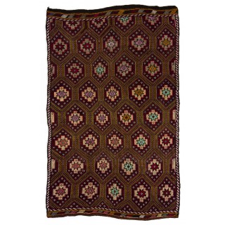 Multicolored Vintage Hand-Woven Anatolian Jijim Wool Kilim Rug