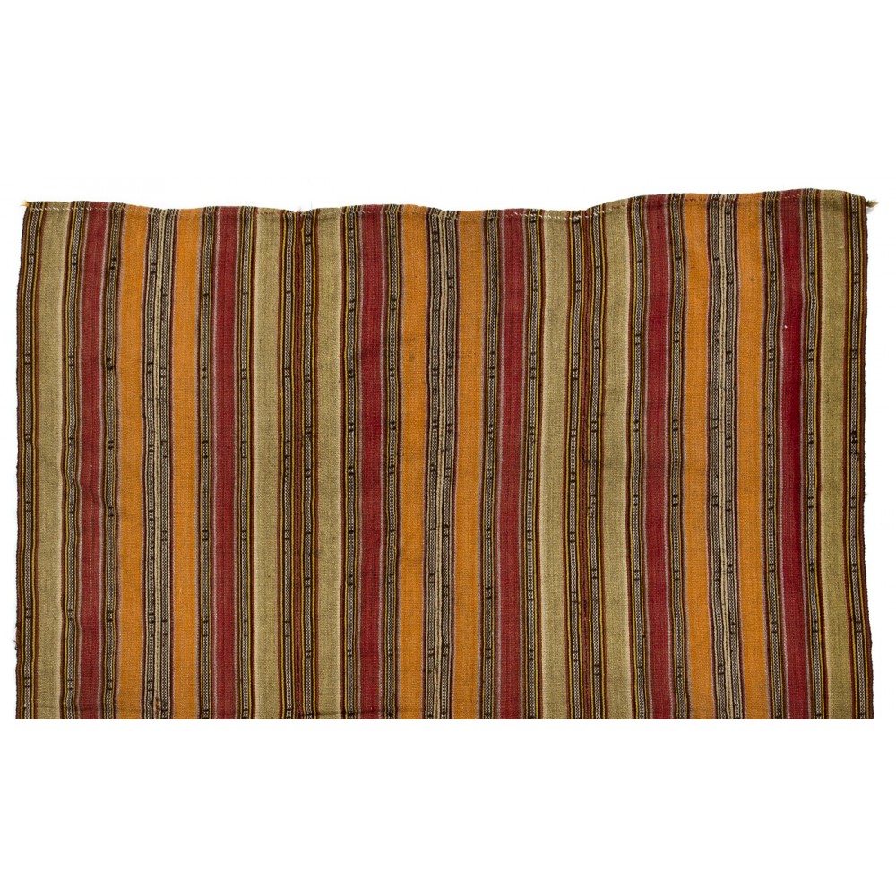 Vintage Turkish Kilim, Banded Flat-Weave Rug