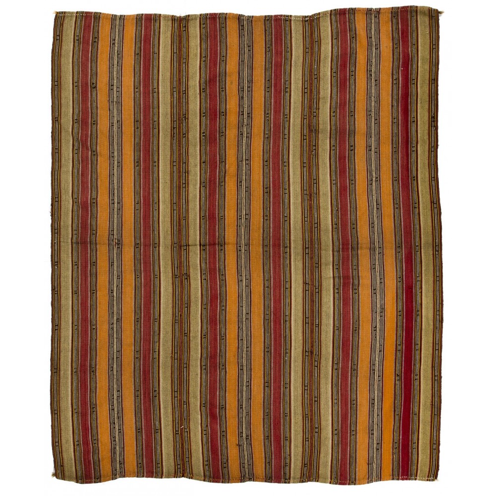 Vintage Turkish Kilim, Banded Flat-Weave Rug