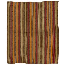 Vintage Turkish Kilim, Banded Flat-Weave Rug