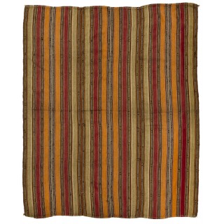 Vintage Turkish Kilim, Banded Flat-Weave Rug
