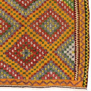 Vintage Handwoven Turkish Jijim Kilim, Colorful Diamond Pattern Flatweave Rug, 100% Wool