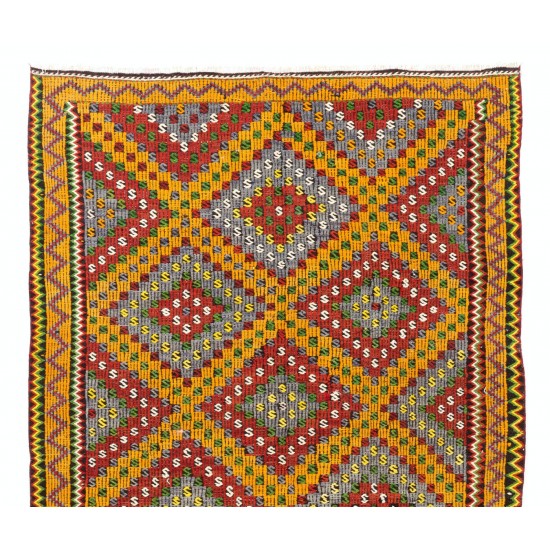 Dazzling Vintage Anatolian Kilim. Flatweave Rug. Red, Yellow, Green, Gray Colors Dazzling Vintage Anatolian Kilim. Flatweave Rug. Red, Yellow, Green, Gray Colors