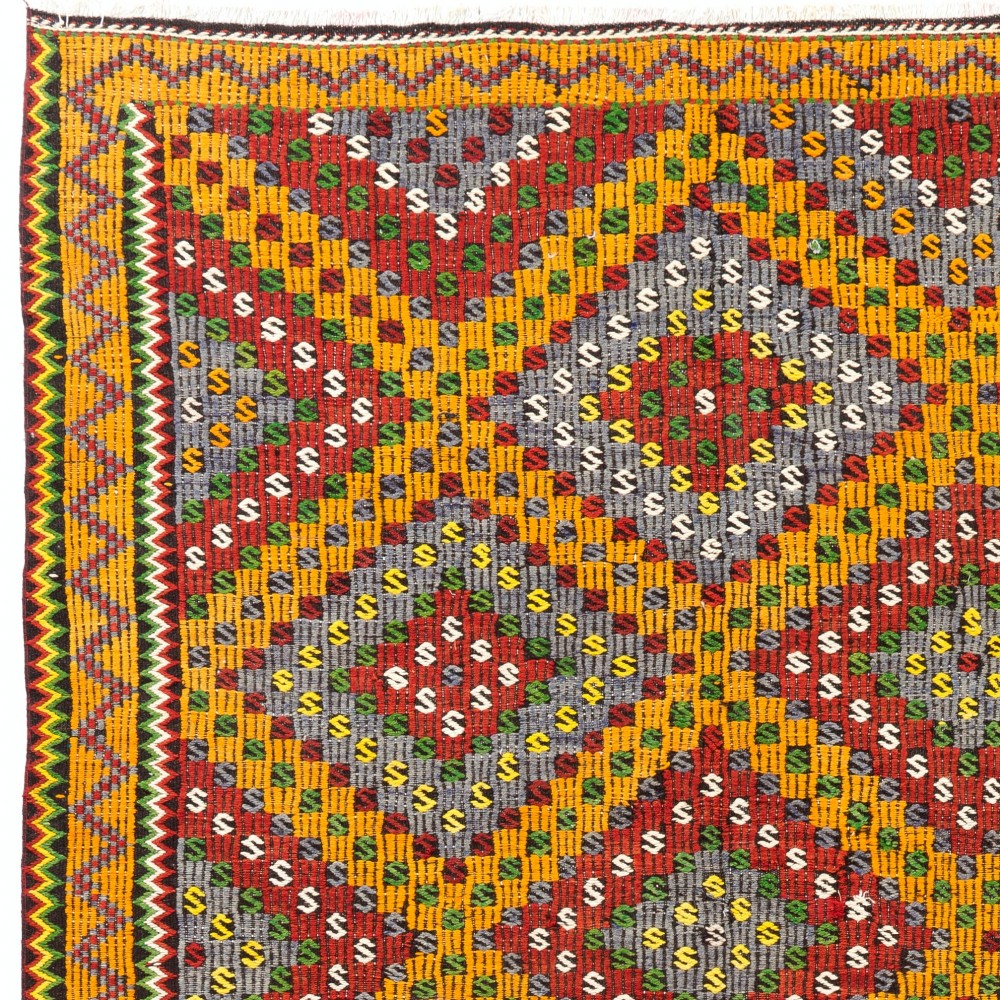 Vintage Handwoven Turkish Jijim Kilim, Colorful Diamond Pattern Flatweave Rug, 100% Wool