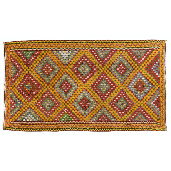 Dazzling Vintage Anatolian Kilim. Flatweave Rug. Red, Yellow, Green, Gray Colors Dazzling Vintage Anatolian Kilim. Flatweave Rug. Red, Yellow, Green, Gray Colors