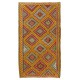 Dazzling Vintage Anatolian Kilim. Flatweave Rug. Red, Yellow, Green, Gray Colors