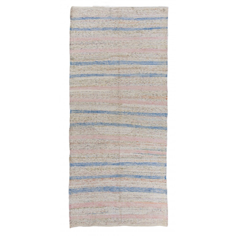 Nomadic Vintage Hand-Woven Runner Kilim, Flat-Weave Rug in Soft Colors