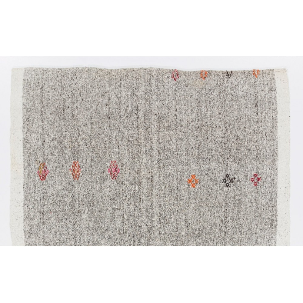 Vintage Goat Hair and Hemp Kilim, Handmade Turkish Kilim Rug in Gray Color