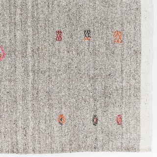 Vintage Handwoven Turkish Kilim, Neutral Gray Flatweave Wool Rug with Colorful Motifs