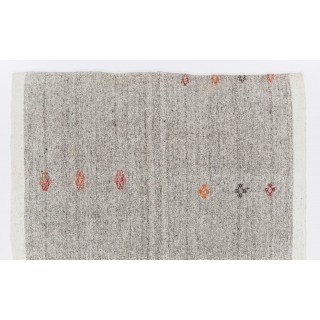 Vintage Goat Hair and Hemp Kilim, Handmade Turkish Kilim Rug in Gray Color